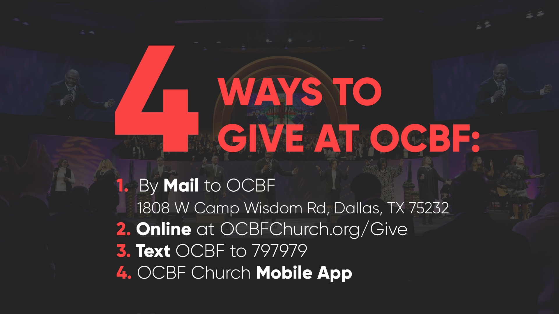 4 ways to give to Oak Cliff Bible Fellowship (OCBF)