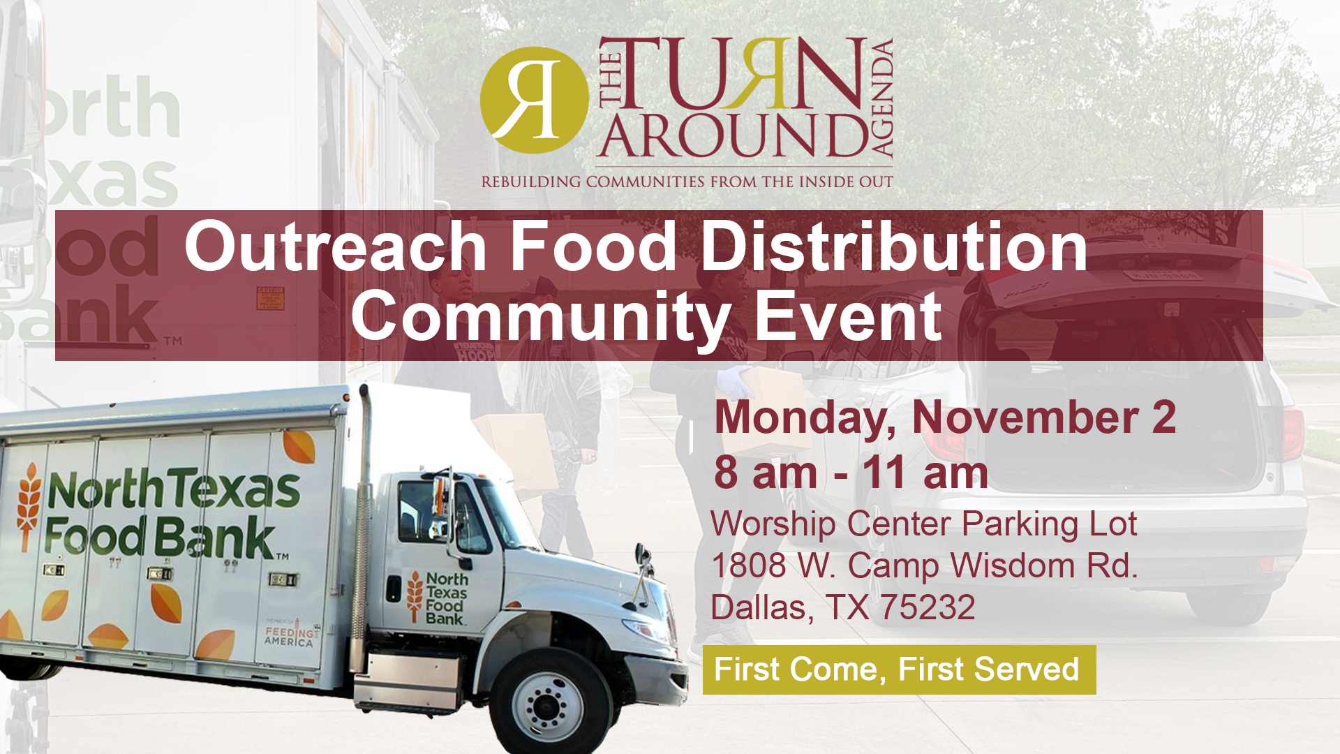 Turn-Around Agenda food distribution November 2, 2020, from 8-11 am